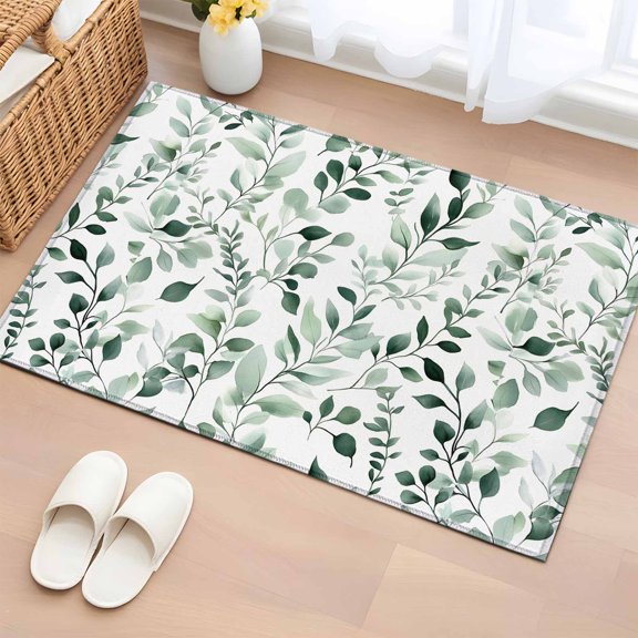 Non-Slip Rug Pad Rugs Eucalyptus Leaves Plant Rectangle Area Rugs 2x3Ft Soft Carpet Pads for Living Room Kids Room, Spring Summer Leaf