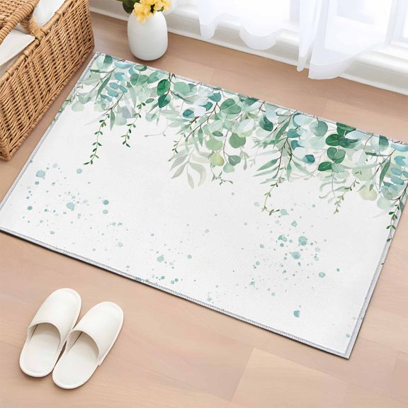 Non-Slip Rug Pad Rugs Eucalyptus Spring Green Leaves Rectangle Area Rugs 2x3Ft Soft Carpet Pads for Living Room Kids Room, Country Watercolor Plant White