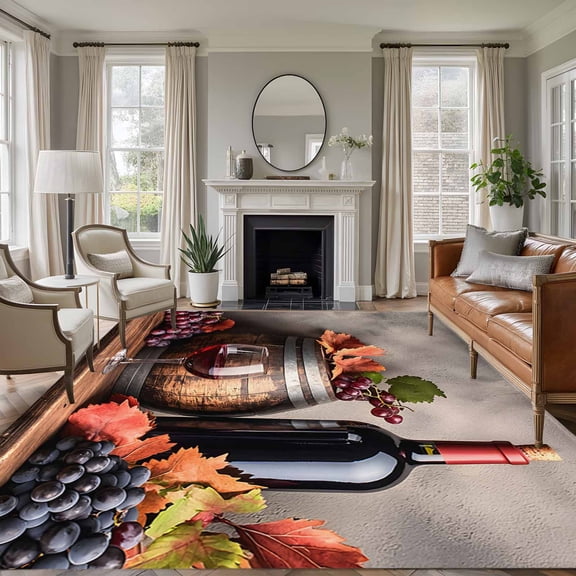Non-Slip Rug Pad Rugs Farm Grapes Wine Barrel Rectangle Area Rugs 9x12Ft Soft Carpet Pads for Living Room Kids Room, Country Fruit Harvest