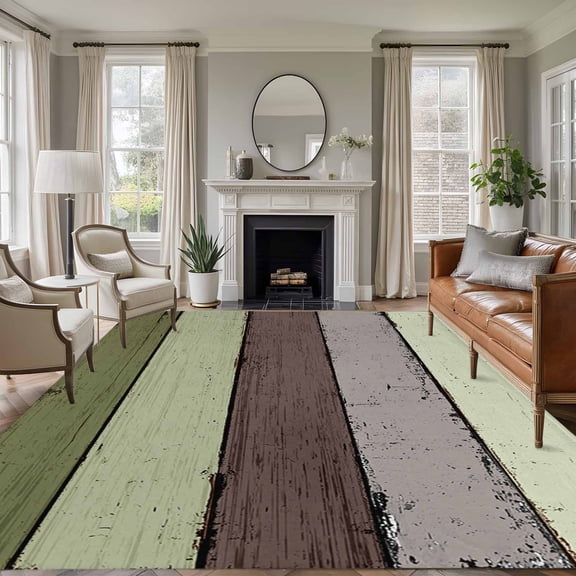 Non-Slip Rug Pad Rugs Farm Sage Green Wood Board Rectangle Area Rugs 9x12Ft Soft Carpet Pads for Living Room Kids Room, Retro Wooden Grain