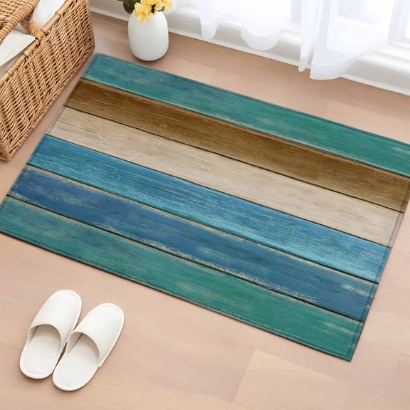 Non-Slip Rug Pad Rugs Farm Teal Wood Board Rectangle Area Rugs 2x3Ft Soft Carpet Pads for Living Room Kids Room, Vintage Farmhouse Barn