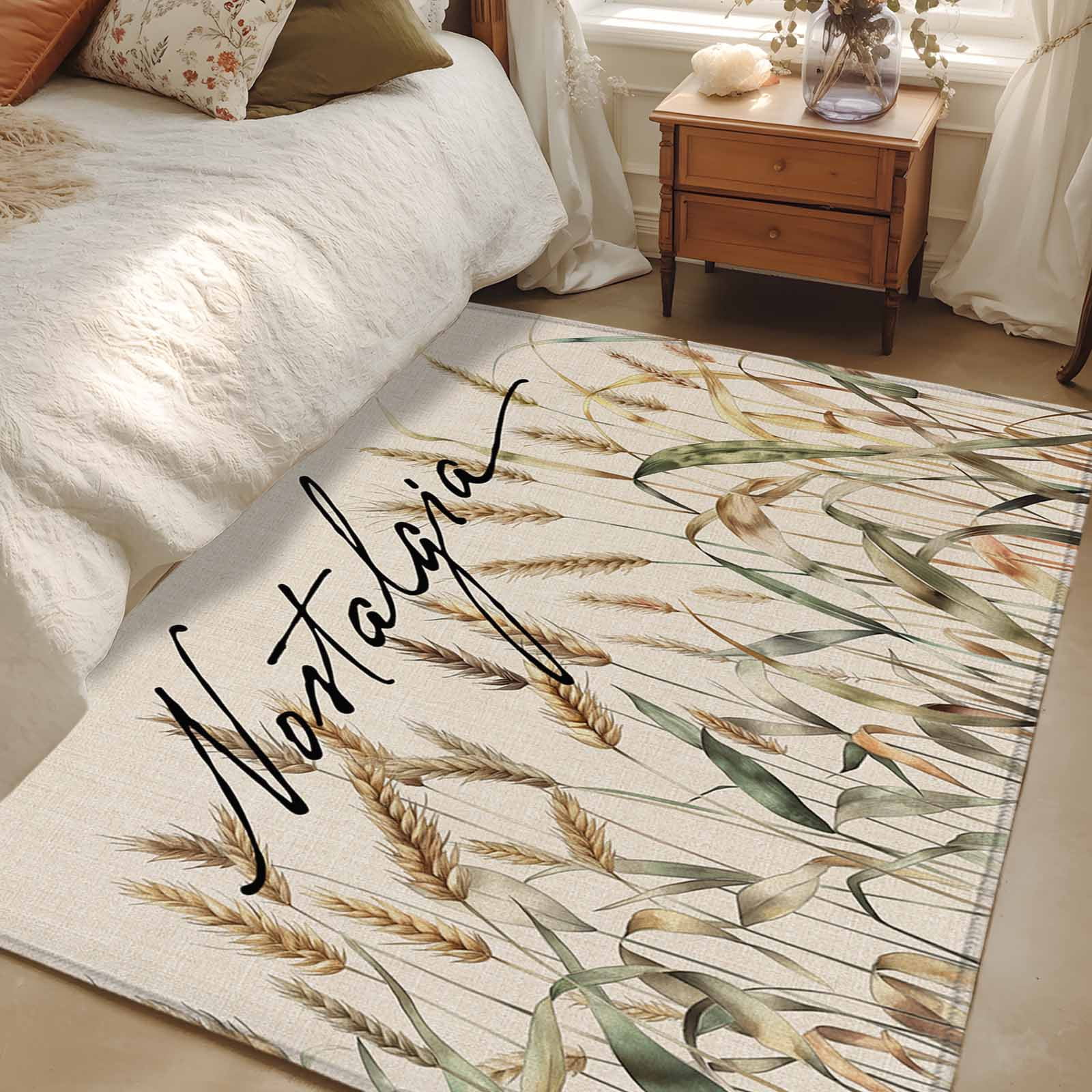 Non-Slip Rug Pad Rugs Farm Wheat Grain on Burlap Linen Rectangle Area ...