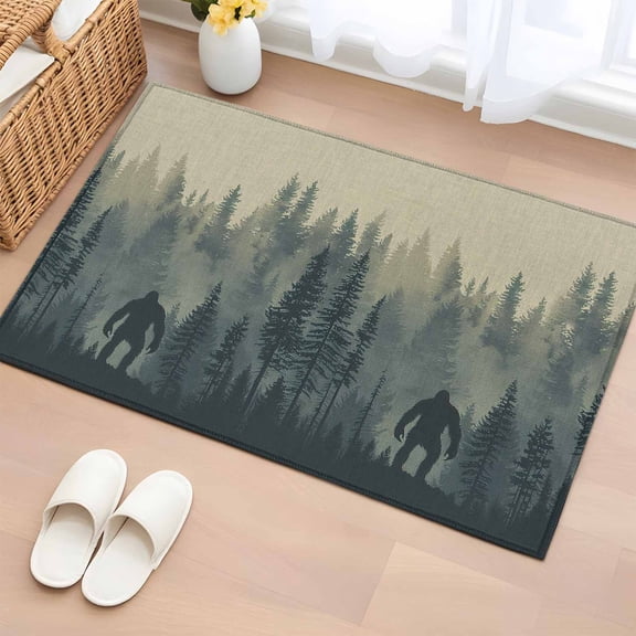 Non-Slip Rug Pad Rugs Forest Gorilla Wild Animal Trees Silhouette Rectangle Area Rugs 2x3Ft Soft Carpet Pads for Living Room Kids Room, Vintage Linen
