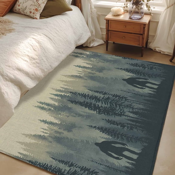 Non-Slip Rug Pad Rugs Forest Gorilla Wild Animal Trees Silhouette Rectangle Area Rugs 3x5Ft Soft Carpet Pads for Living Room Kids Room, Vintage Linen