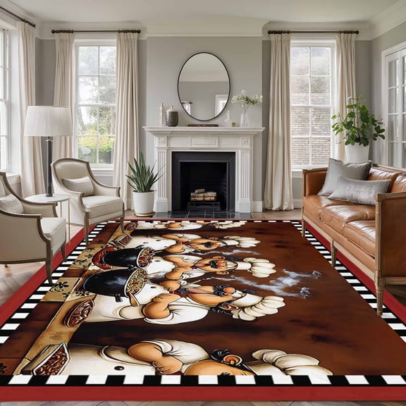 Non-Slip Rug Pad Rugs Fun Chef Food Kitchen Cooking Rectangle Area Rugs 5x7Ft Soft Carpet Pads for Living Room Kids Room, Black White Checked