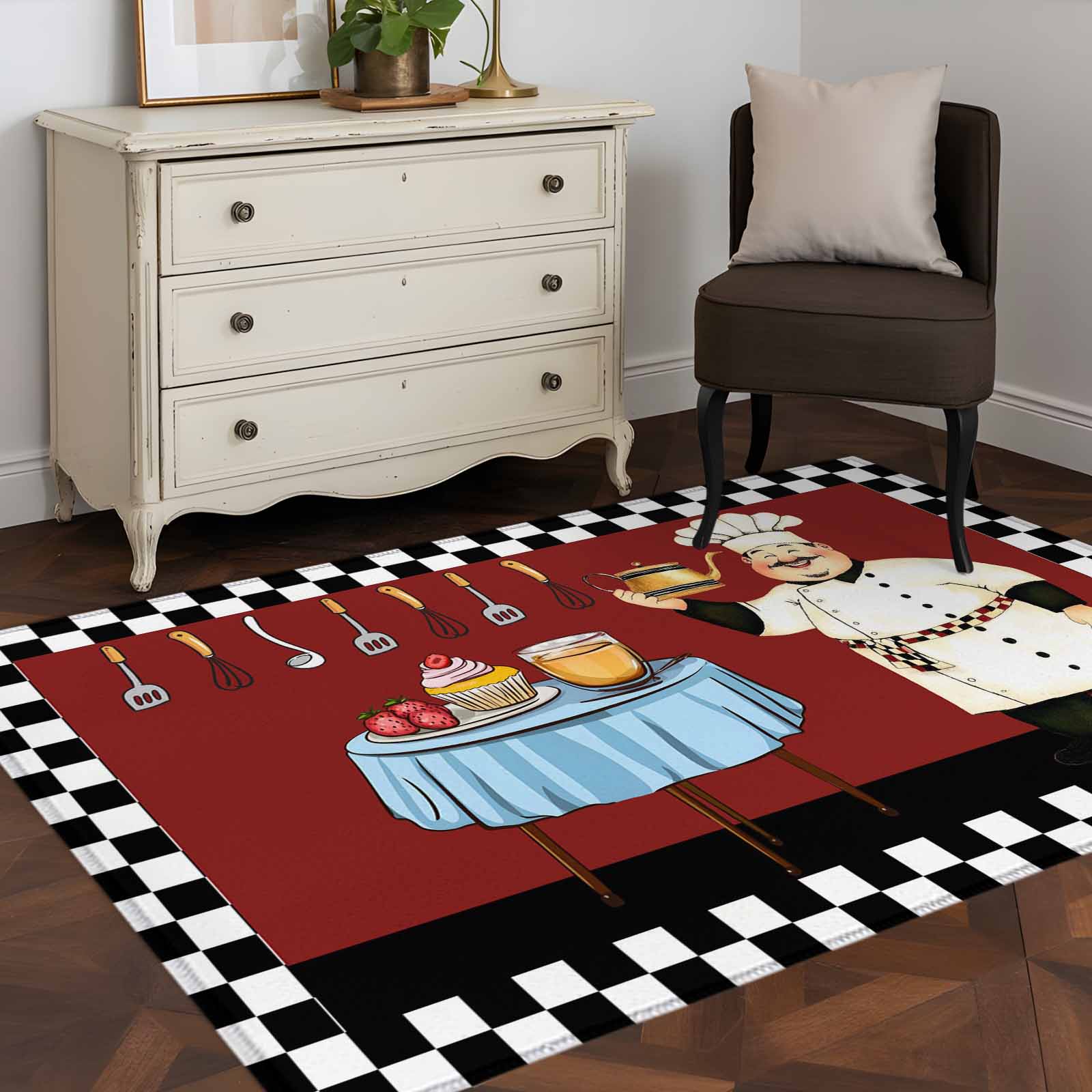 Funnt Rug Non-Slip Rug Pad Rugs Funny Chef Delicious Dessert Rectangle Area Rugs ...