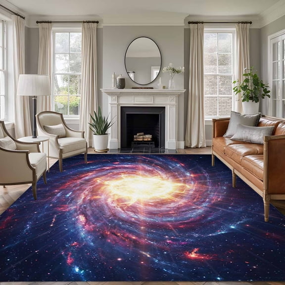 Non-Slip Rug Pad Rugs Galaxy Planet Theme Rectangle Area Rugs 5x7Ft Soft Carpet Pads for Living Room Kids Room, Moon Outer Space