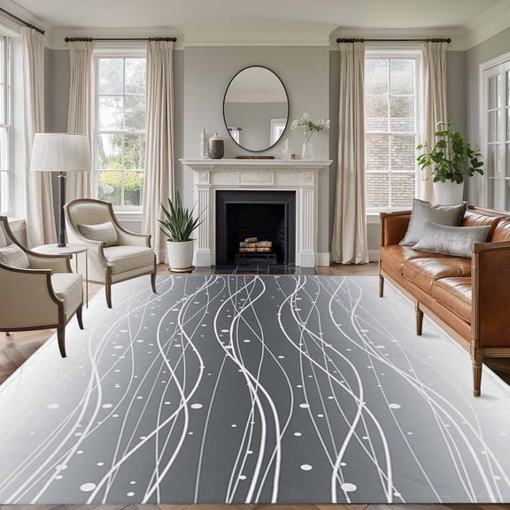 Non-Slip Rug Pad Rugs Gradient Black White Waves Rectangle Area Rugs 5x7Ft Soft Carpet Pads for Living Room Kids Room, Abstract Wave Points