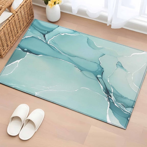 Non-Slip Rug Pad Rugs Gradient Marble Agate Stone Rectangle Area Rugs 2x3Ft Soft Carpet Pads for Living Room Kids Room, Aqua White Ombre Lines