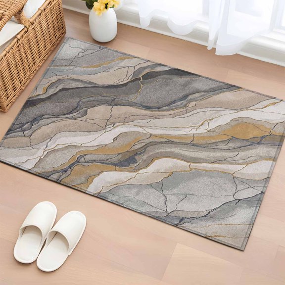 Non-Slip Rug Pad Rugs Gray Gold Marble Texture Rectangle Area Rugs 2x3Ft Soft Carpet Pads for Living Room Kids Room, Abstract Gold Line