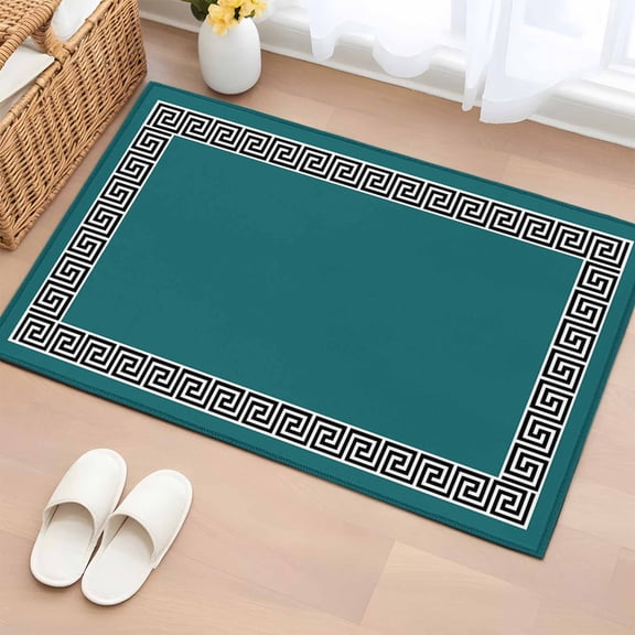 Non-Slip Rug Pad Rugs Greek Abstract Inspired Key Pattern Rectangle Area Rugs 2x3Ft Soft Carpet Pads for Living Room Kids Room, Twist Line on Teal