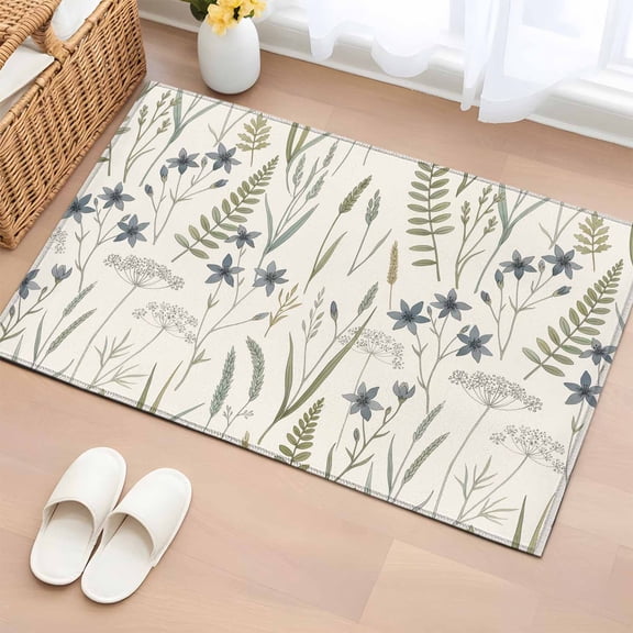 Non-Slip Rug Pad Rugs Green Ferns Wild Grasses on Beige Rectangle Area Rugs 2x3Ft Soft Carpet Pads for Living Room Kids Room, Spring Plants