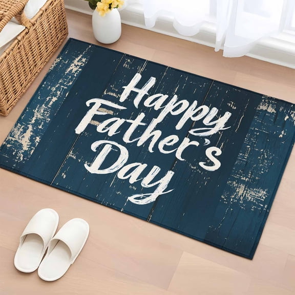 Non-Slip Rug Pad Rugs Happy Father's Day Quote Wood Rectangle Area Rugs 2x3Ft Soft Carpet Pads for Living Room Kids Room, Retro Navy Blue Wooden Plank