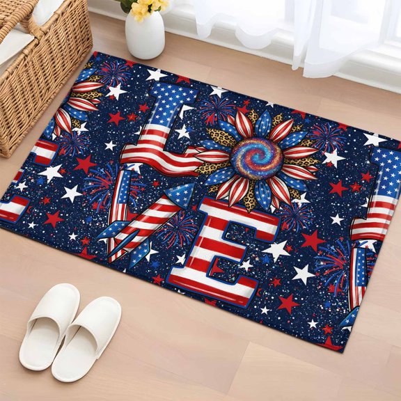 Non-Slip Rug Pad Rugs Independence Day Patriotic Rectangle Area Rugs 2x3Ft Soft Carpet Pads for Living Room Kids Room, Love Quote Abstract