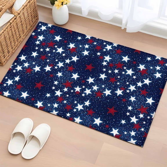Non-Slip Rug Pad Rugs Independence Day Star Rectangle Area Rugs 2x3Ft Soft Carpet Pads for Living Room Kids Room, Memorial Day Red Stars