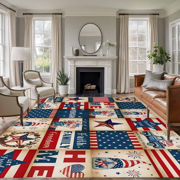 Non-Slip Rug Pad Rugs Independence Day Texas Stars Rectangle Area Rugs 5x7Ft Soft Carpet Pads for Living Room Kids Room, USA Flag Blue Farm Car