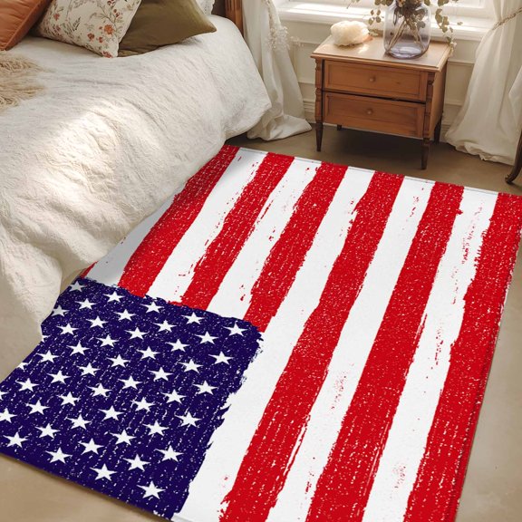 Non-Slip Rug Pad Rugs Independence Day USA Flag Watercolor Rectangle Area Rugs 3x5Ft Soft Carpet Pads for Living Room Kids Room, Stars and Stripes