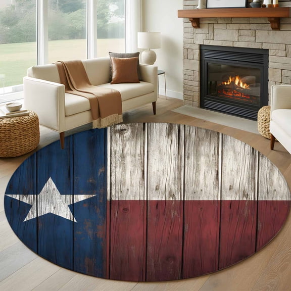 Non-Slip Rug Pad Rugs Independence Day USA State Flag Star Round Area Rugs 8Ft Soft Carpet Pads for Living Room Kids Room, Retro Farm Wood Grain