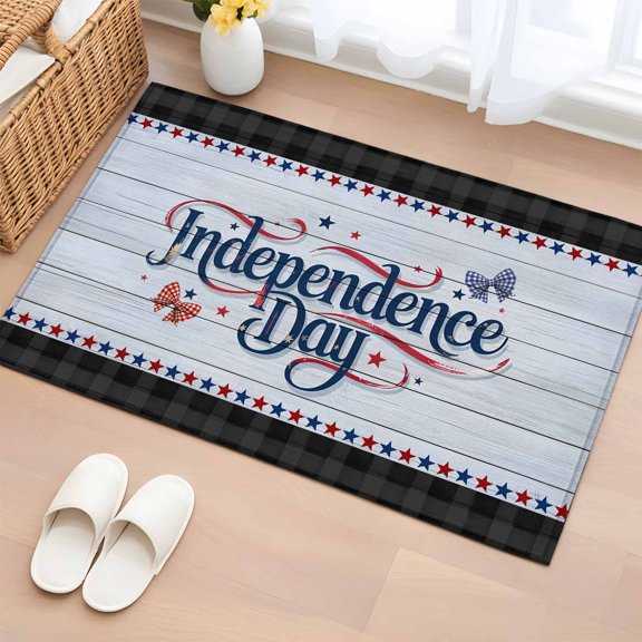 Non-Slip Rug Pad Rugs Independence Day Wood Board Rectangle Area Rugs 2x3Ft Soft Carpet Pads for Living Room Kids Room, Red Blue Star Buffalo Check