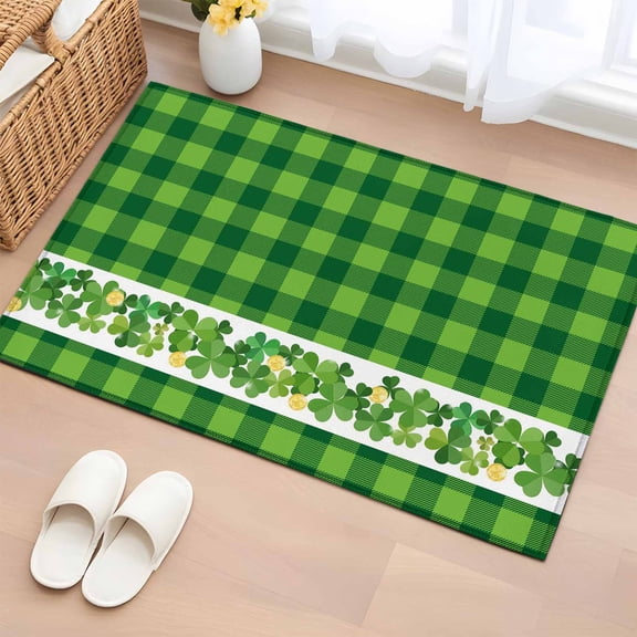 Non-Slip Rug Pad Rugs Irish Lucky Shamrock Threeleaf Grass Rectangle Area Rugs 2x3Ft Soft Carpet Pads for Living Room Kids Room, Green Buffalo Plaid