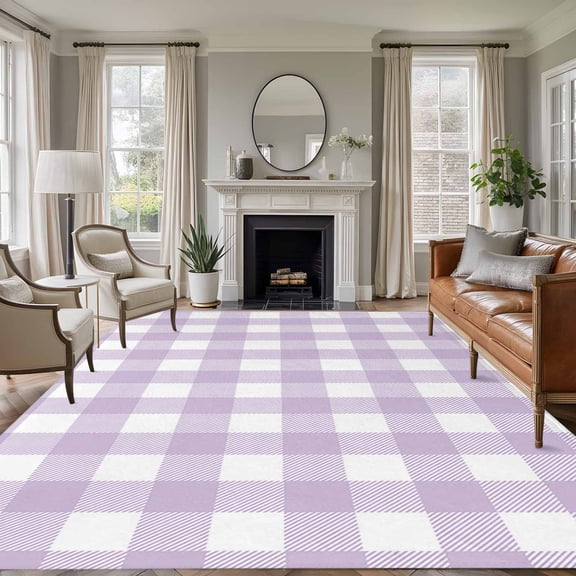 Non-Slip Rug Pad Rugs Lavender Purple Grid Rectangle Area Rugs 9x12Ft Soft Carpet Pads for Living Room Kids Room, Farm Pastoral Theme