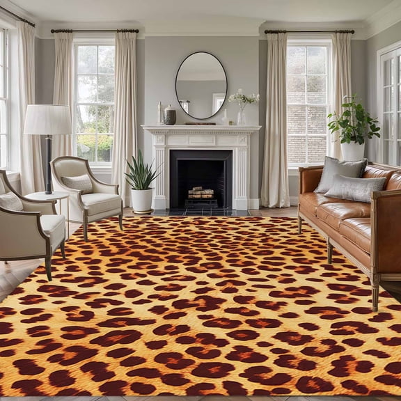 Non-Slip Rug Pad Rugs Leopard Print Animal Skin Texture Rectangle Area Rugs 5x7Ft Soft Carpet Pads for Living Room Kids Room, Wild Style