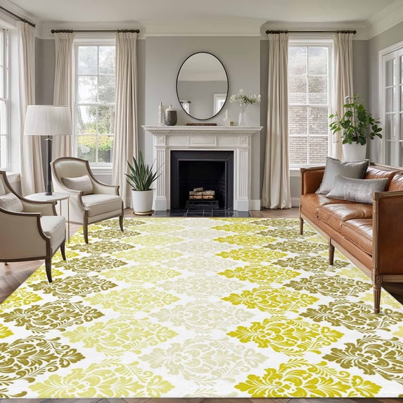 Non-Slip Rug Pad Rugs Mid Century Retro Yellow Floral Art Rectangle Area Rugs 5x7Ft Soft Carpet Pads for Living Room Kids Room, Vintage Flower Texture