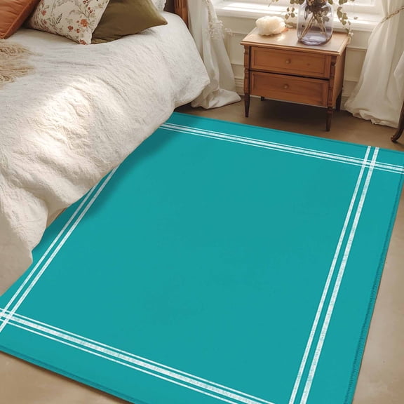 Non-Slip Rug Pad Rugs Minimalism Solid Color Modern Art Rectangle Area Rugs 3x5Ft Soft Carpet Pads for Living Room Kids Room, Pure Teal Aquamarine Green