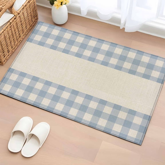 Non-Slip Rug Pad Rugs Minimalist Blue Checkered Rectangle Area Rugs 2x3Ft Soft Carpet Pads for Living Room Kids Room, Retro Linen Buffalo Plaid
