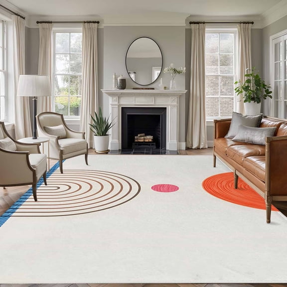 Non-Slip Rug Pad Rugs Modern Orange Semicircle Geometric Stripe Rectangle Area Rugs 9x12Ft Soft Carpet Pads for Living Room Kids Room, Boho Abstract Style