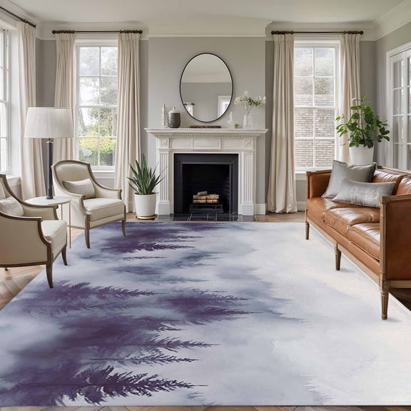 Non-Slip Rug Pad Rugs Natural Misty Mountain Tree Forest Rectangle Area Rugs 5x7Ft Soft Carpet Pads for Living Room Kids Room, Wild Hill Foggy Scenery