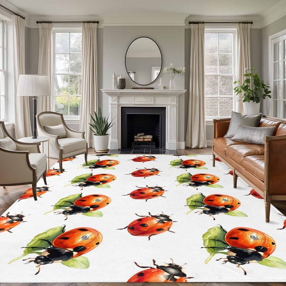 Non-Slip Rug Pad Rugs Natural Watercolor Red Black Insects Rectangle Area Rugs 5x7Ft Soft Carpet Pads for Living Room Kids Room, Seven-spotted Ladybug