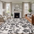 thumbnail image 1 of Non-Slip Rug Pad Rugs Pastoral Black Flower Leaf Rectangle Area Rugs 5x7Ft Soft Carpet Pads for Living Room Kids Room, Vintage Farmhouse Pattern on Linen, 1 of 9