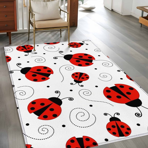 Non-Slip Rug Pad Rugs Red Ladybug Seamless Rectangle Area Rugs 4x6Ft Soft Carpet Pads for Living Room Kids Room, Funny Cartoon Animal