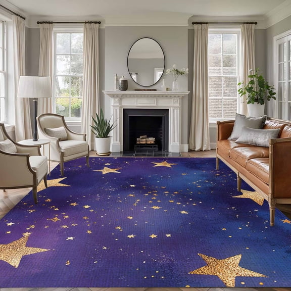 Non-Slip Rug Pad Rugs Retro Dream Star on Purple Rectangle Area Rugs 9x12Ft Soft Carpet Pads for Living Room Kids Room, Romantic Starry Sky