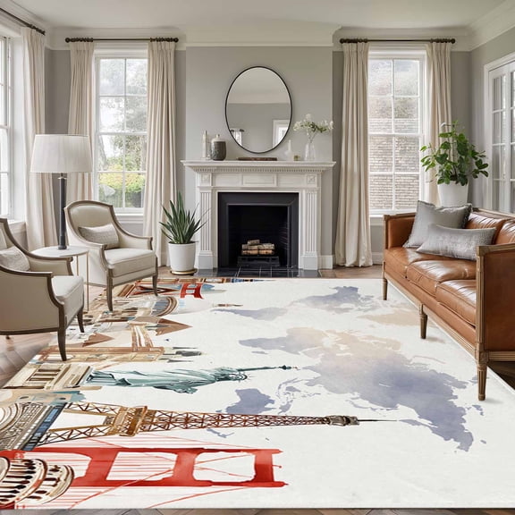 Non-Slip Rug Pad Rugs Retro Maps of The World Tourism Rectangle Area Rugs 9x12Ft Soft Carpet Pads for Living Room Kids Room, Abstract Graffiti Texture