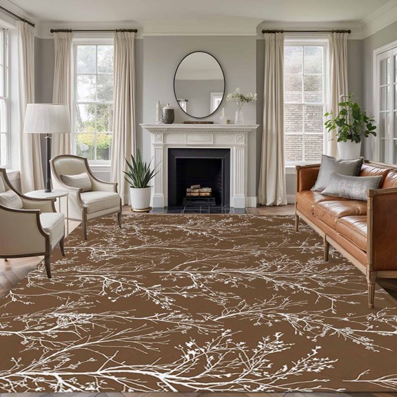 Non-Slip Rug Pad Rugs Retro Tree Branch on Brown Rectangle Area Rugs 5x7Ft Soft Carpet Pads for Living Room Kids Room, Abstract Plant Texture