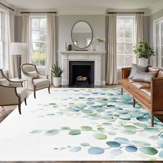Non-Slip Rug Pad Rugs Retro Watercolor Eucalyptus Leaves Rectangle Area Rugs 5x7Ft Soft Carpet Pads for Living Room Kids Room, Gradient Botantical