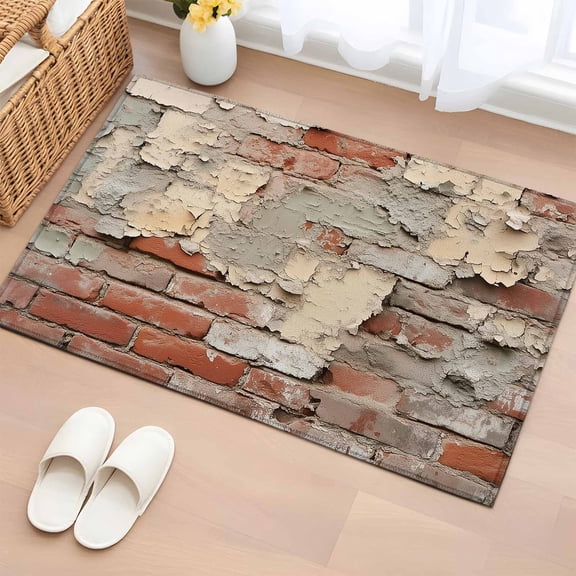 Non-Slip Rug Pad Rugs Rustic Faded Shabby Brick Wall Rectangle Area Rugs 2x3Ft Soft Carpet Pads for Living Room Kids Room, Old Cement Artwork