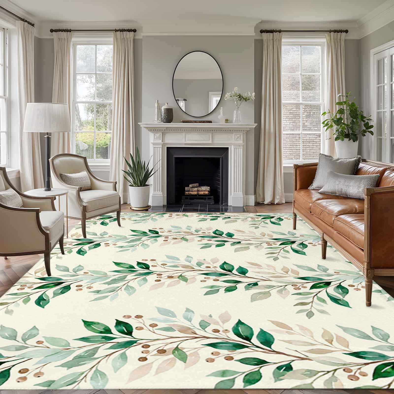 Launch Pad Rug Non-Slip Rug Pad Rugs Rustic Leaves Berry on Beige Rectangle Area Rugs ...