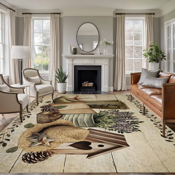 Non-Slip Rug Pad Rugs Rustic Retro Book Boot Cap Rectangle Area Rugs 9x12Ft Soft Carpet Pads for Living Room Kids Room, Vintage Farmhouse Wood Board