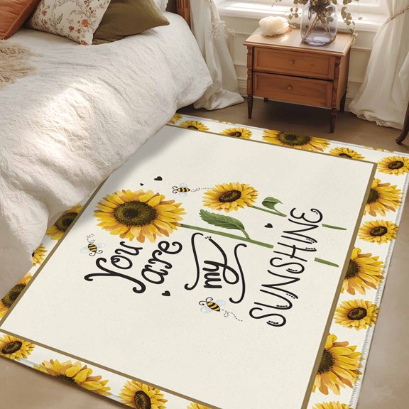 Non-Slip Rug Pad Rugs SUNSHINE Sunflower Quotes Rectangle Area Rugs 3x5Ft Soft Carpet Pads for Living Room Kids Room, Retro Yellow Floral