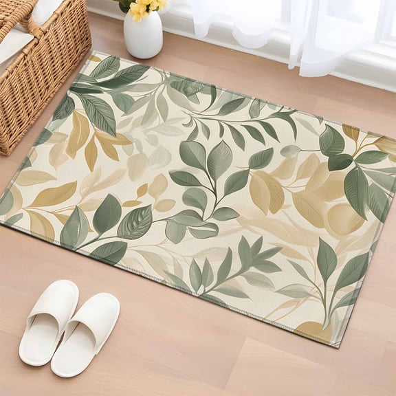 Non-Slip Rug Pad Rugs Sage Green Leaf Spring Plant Rectangle Area Rugs 2x3Ft Soft Carpet Pads for Living Room Kids Room, Country Leaves Seamless
