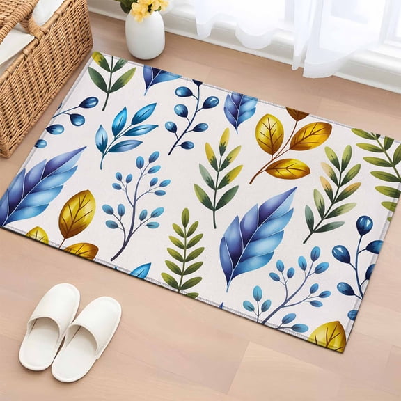 Non-Slip Rug Pad Rugs Spring Country Leaf Plant Rectangle Area Rugs 2x3Ft Soft Carpet Pads for Living Room Kids Room, Blue Gold Green Leaves Botanical