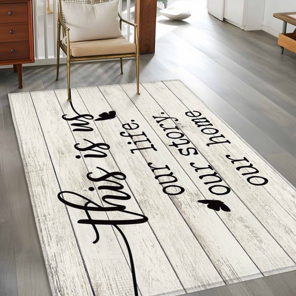 Non-Slip Rug Pad Rugs Spring Farm Animals with Quotes Rectangle Area Rugs 4x6Ft Soft Carpet Pads for Living Room Kids Room, Chic Wooden Board