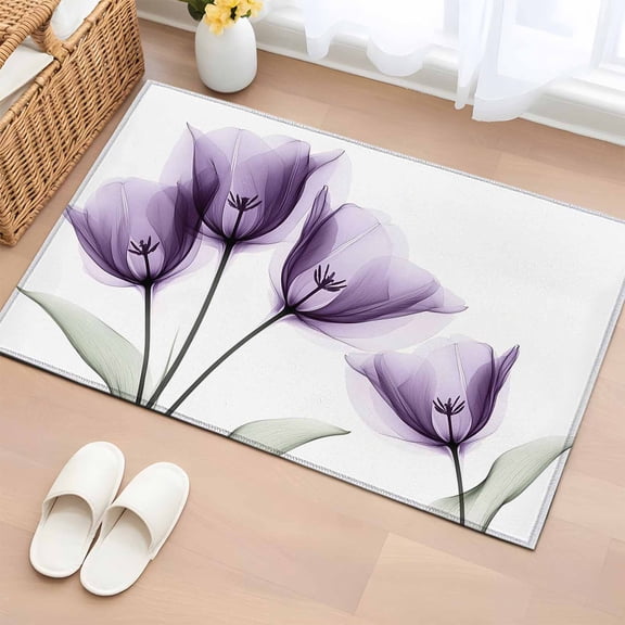 Non-Slip Rug Pad Rugs Spring Floral Purple Tulips Leaf Rectangle Area Rugs 2x3Ft Soft Carpet Pads for Living Room Kids Room, Retro Blossom Floral