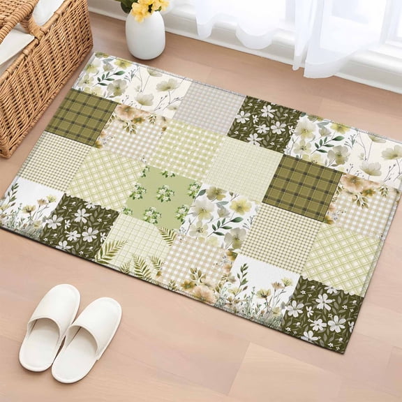 Non-Slip Rug Pad Rugs Spring Flower Leaf Buffalo Plaid Rectangle Area Rugs 2x3Ft Soft Carpet Pads for Living Room Kids Room, Pastoral Floral Botanical