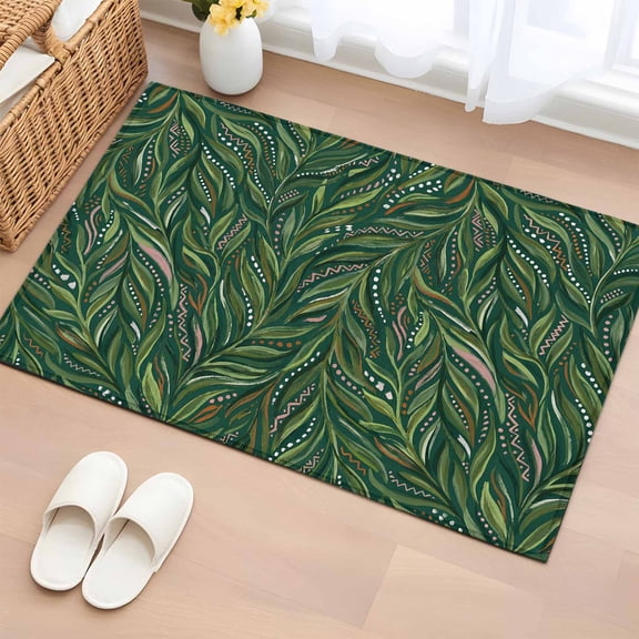 Non-Slip Rug Pad Rugs Spring Green Leaves Rectangle Area Rugs 2x3Ft Soft Carpet Pads for Living Room Kids Room, Country Farmhouse Leaf Plant