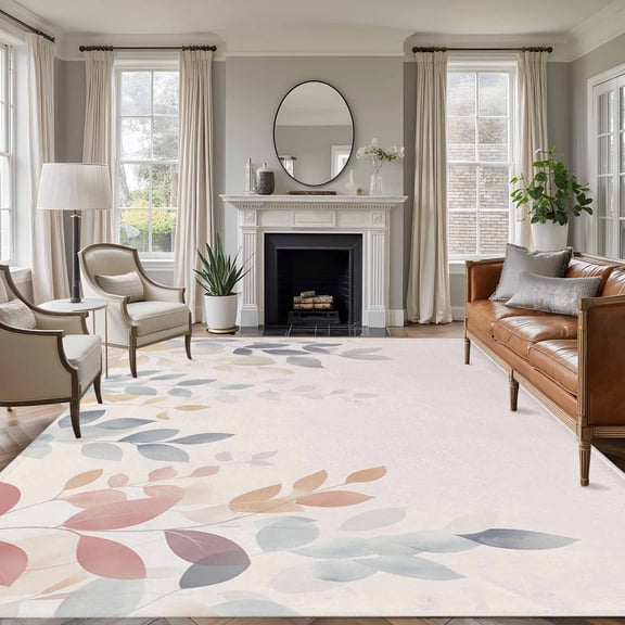 Non-Slip Rug Pad Rugs Spring Leaves Colorful Gradient Rectangle Area Rugs 5x7Ft Soft Carpet Pads for Living Room Kids Room, Farm Plant Sketch Art