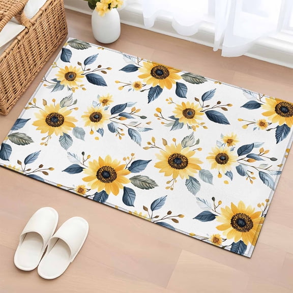 Non-Slip Rug Pad Rugs Spring Sunflower Leaf Seamless Rectangle Area Rugs 2x3Ft Soft Carpet Pads for Living Room Kids Room, Farm Blossom Floral